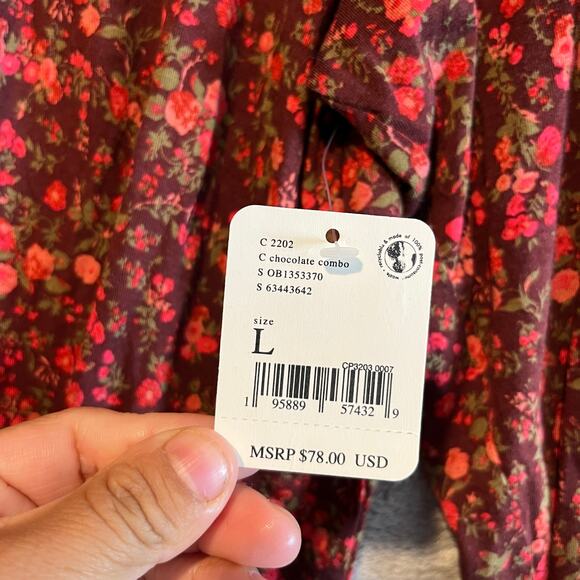 Free People Kaya‎ Floral Print Long Sleeve Bodysuit in Chocolate Combo Large - Picture 2 of 8